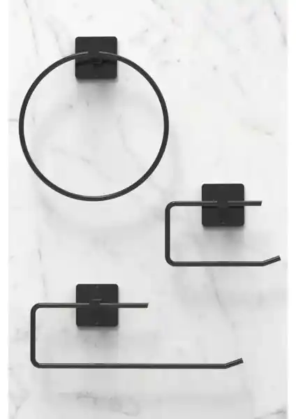 Viki House Siyah Yapışkanlı Kare Rulo Havluluk ve Aksesuar Seti Modern Banyo Dekorasyonu İçin