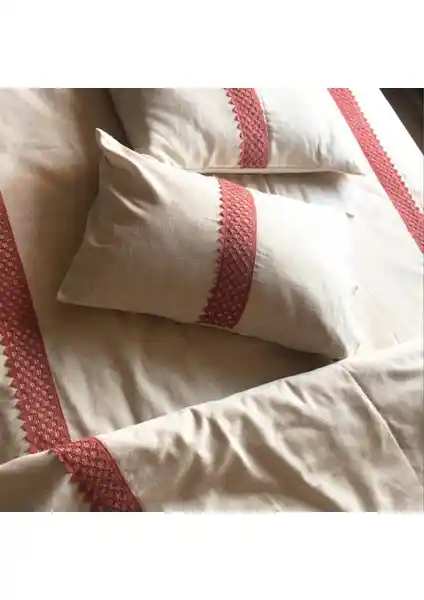 Vivamaison Keten Kiremit Dantelli Çift Kişilik Nevresim ve Yastık Seti Detayları