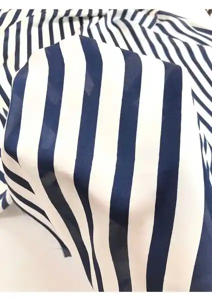 Vivola Moda Lacivert İpek Saten Çizgili Elbise Gömlek ve Tunik Çok Yönlü Kullanım