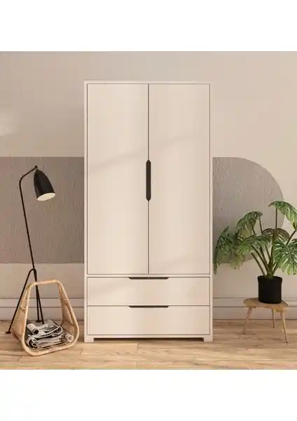 VM VERTEX MOBİLYA Flora 2 Kapaklı Çekmeceli Gardırop Modern ve Dayanıklı Tasarım