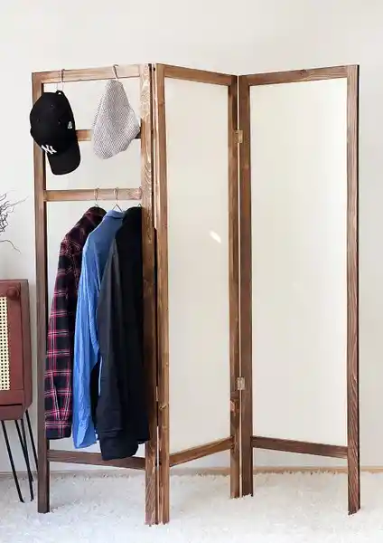 Weblonya Ahşap ve Kumaş Askılık Paravanı Modern ve Estetik Tasarımıyla Kullanıma Hazır