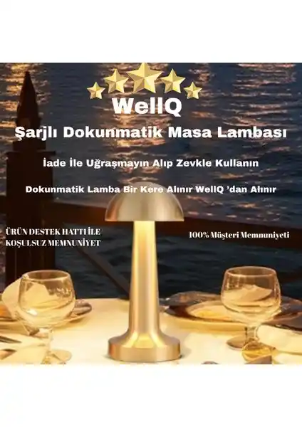 WELLQ Gold Şarjlı Dokunmatik Masa Lambası Modern ve Şık Tasarım Özellikleriyle