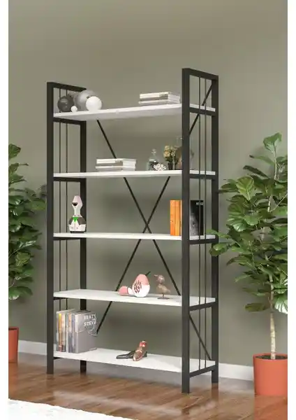 Wood House Eftelya Kitaplık Beyaz Modern Şık Depolama Çözümü