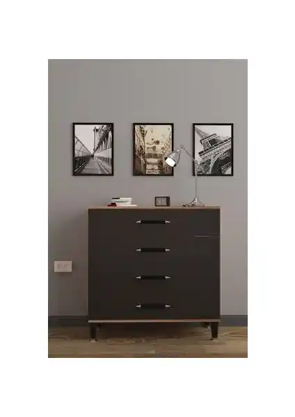 Wood House Melodi Şifonyer Antrasit Modern Tasarım ve Çok Amaçlı Kullanım Özellikleri