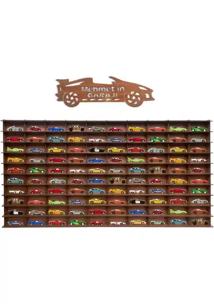 Woodbu Ahşap Ceviz Renkli Yatay Araba Rafı Çocuklar ve Koleksiyoncular İçin Fonksiyonel Tasarım