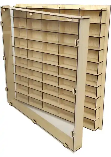 Woodbu Şeffaf Kapaklı Akçaağaç Ahşap Hobi Araba Rafı Koleksiyon ve Oyun İçin Ideal