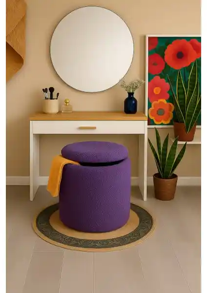 Woodymaison Teddy Kuzu Tüy Kumaş Sandıklı Çok Amaçlı Puf Modern Ev Dekorasyonu İçin