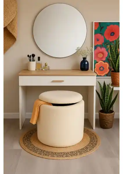 Woodymaison Teddy Kuzu Tüy Kumaş Sandıklı Çok Amaçlı Puf ve Oturma Mobilyası