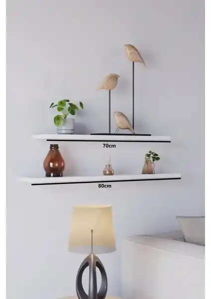 Yankı-Byeg 70 ve 80 cm Mat Beyaz MDF Duvar Rafı Seti Modern ve Şık Tasarım