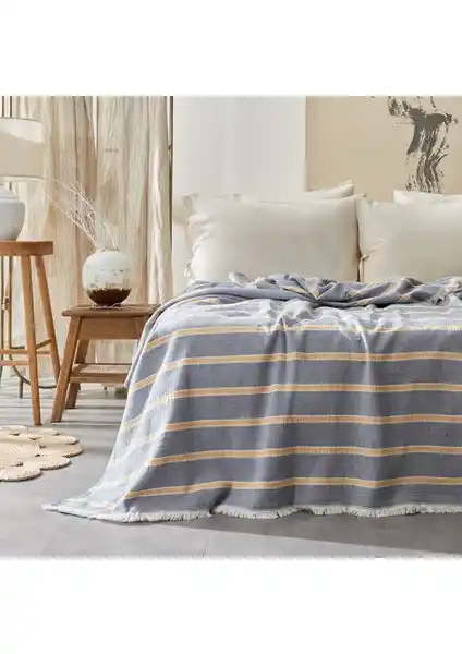 Yataş Bedding Vitali Çift Kişilik Müslin Pike Lacivert Yatak Örtüsü Detayları