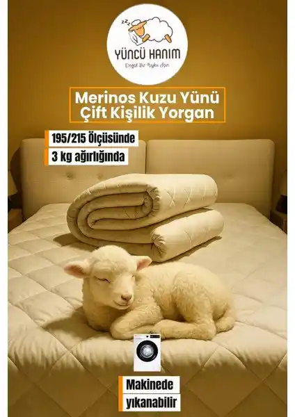 Yüncü Hanım Çift Kişilik Merinos Kuzu Yünü Yorganı Doğal ve Sağlıklı Uyku Deneyimi