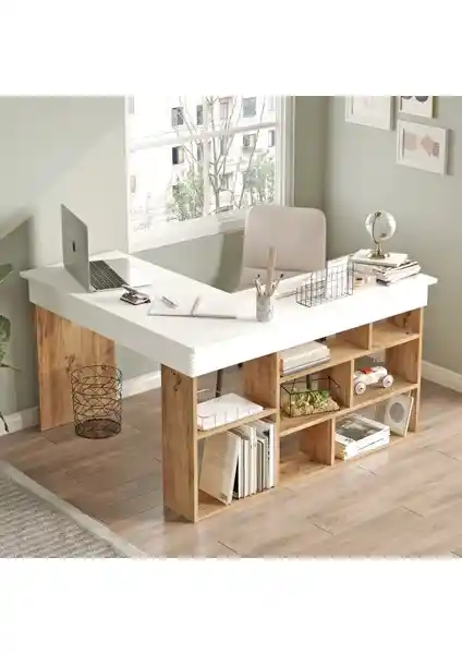 Yurudesign Tywin Kitaplık Raflı Çalışma Masası: Modern ve Dayanıklı Ofis Mobilyası