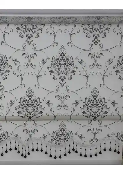 ZebraEvim Siyah Damask Çift Mekanizmalı Tül Stor Perde Modern ve Şık Tasarım