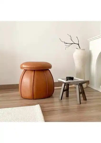 Zem Hippi Deri Puf Taba Renkli Dayanıklı ve Şık Ev Dekorasyonu Ürünü