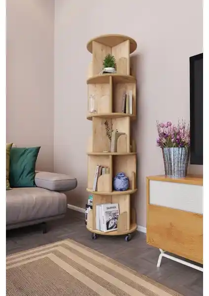 Zeo Wood Design 360° Döner Kitaplık: Estetik ve Fonksiyonellik Bir Arada