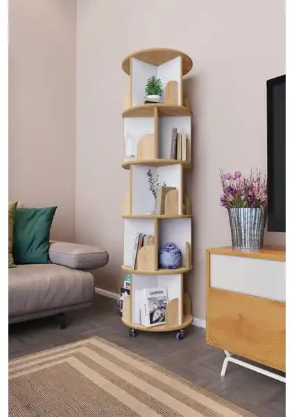 Zeo Wood Design 360° Döner Kitaplık: Modern ve İşlevsel Mobilya Çözümü