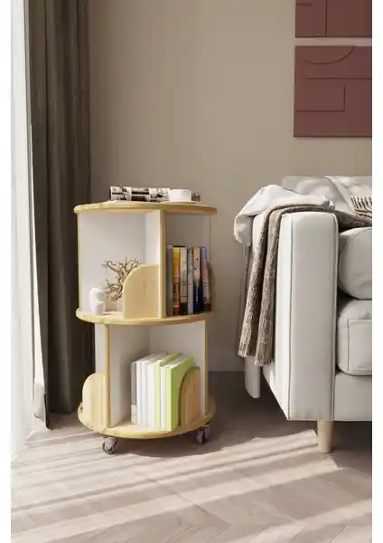 Zeo Wood Design 360° Döner Kitaplık Modern ve Pratik Mobilya Seçeneği