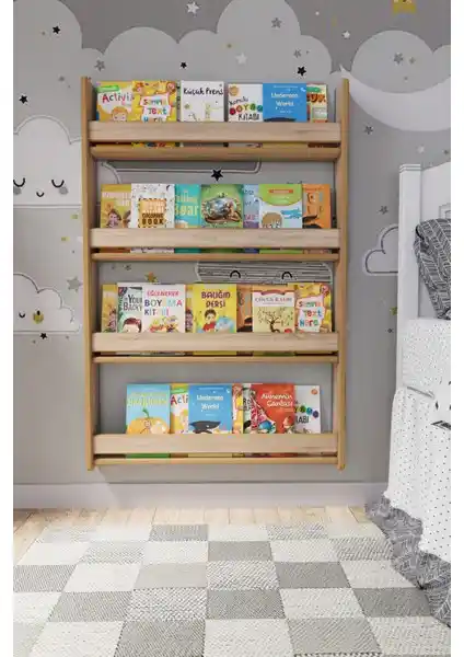 Zeo Wood Design Montessori 4 Raflı Çocuk Kitaplığı Güvenli ve Şık Bir Oda Çözümü