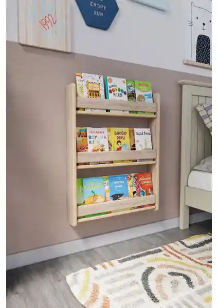 Zeo Wood Design Montessori Çocuk Kitaplığı Güvenli ve Estetik Çocuk Odası Depolama Çözümü