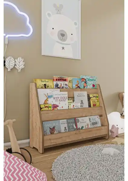 Zeo Wood Design Montessori MDF Çocuk Kitaplığı Güvenli ve Estetik Çocuk Odası Depolama Çözümü