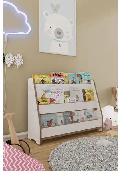 Zeo Wood Design Montessori MDF Çocuk Kitaplığı Güvenli ve Estetik Depolama Çözümü