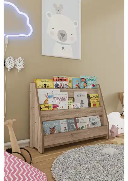 Zeo Wood Design Montessori MDF Çocuk Kitaplığı Güvenli ve Estetik Tasarım