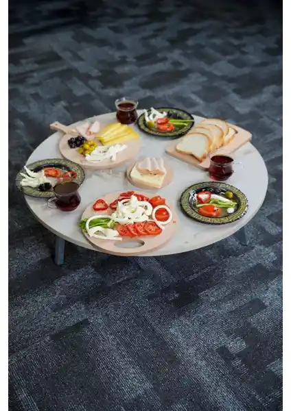 Zevahir Mobilya Royal Mermer Desenli Metal Katlanır Yuvarlak Yer Sofrası Özellikleri ve Kullanım Alanları