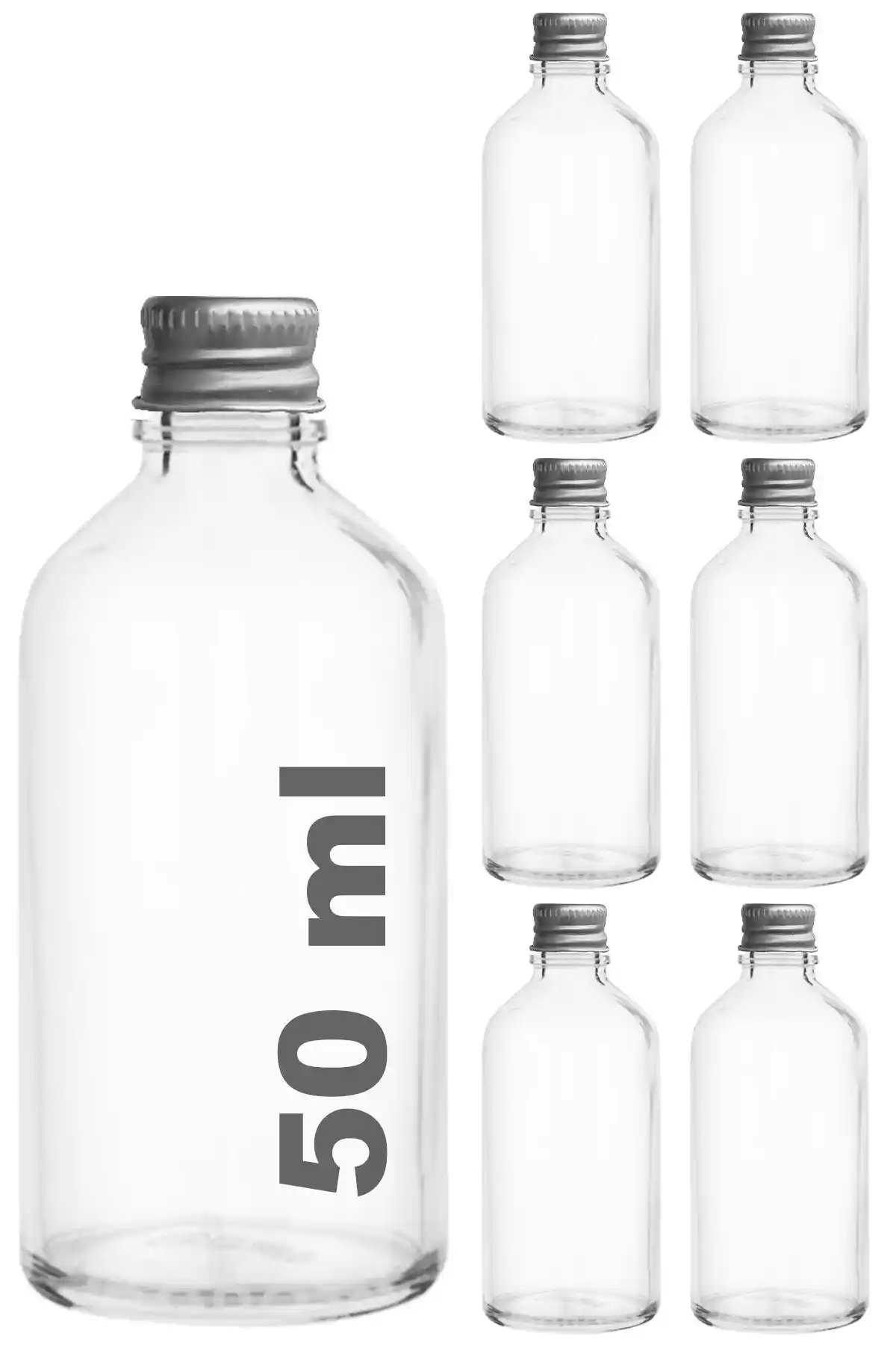 Afracam 50 ml Şeffaf Cam Şişe Seti Güçlü Metal Kapaklı Pratik Saklama Çözümü