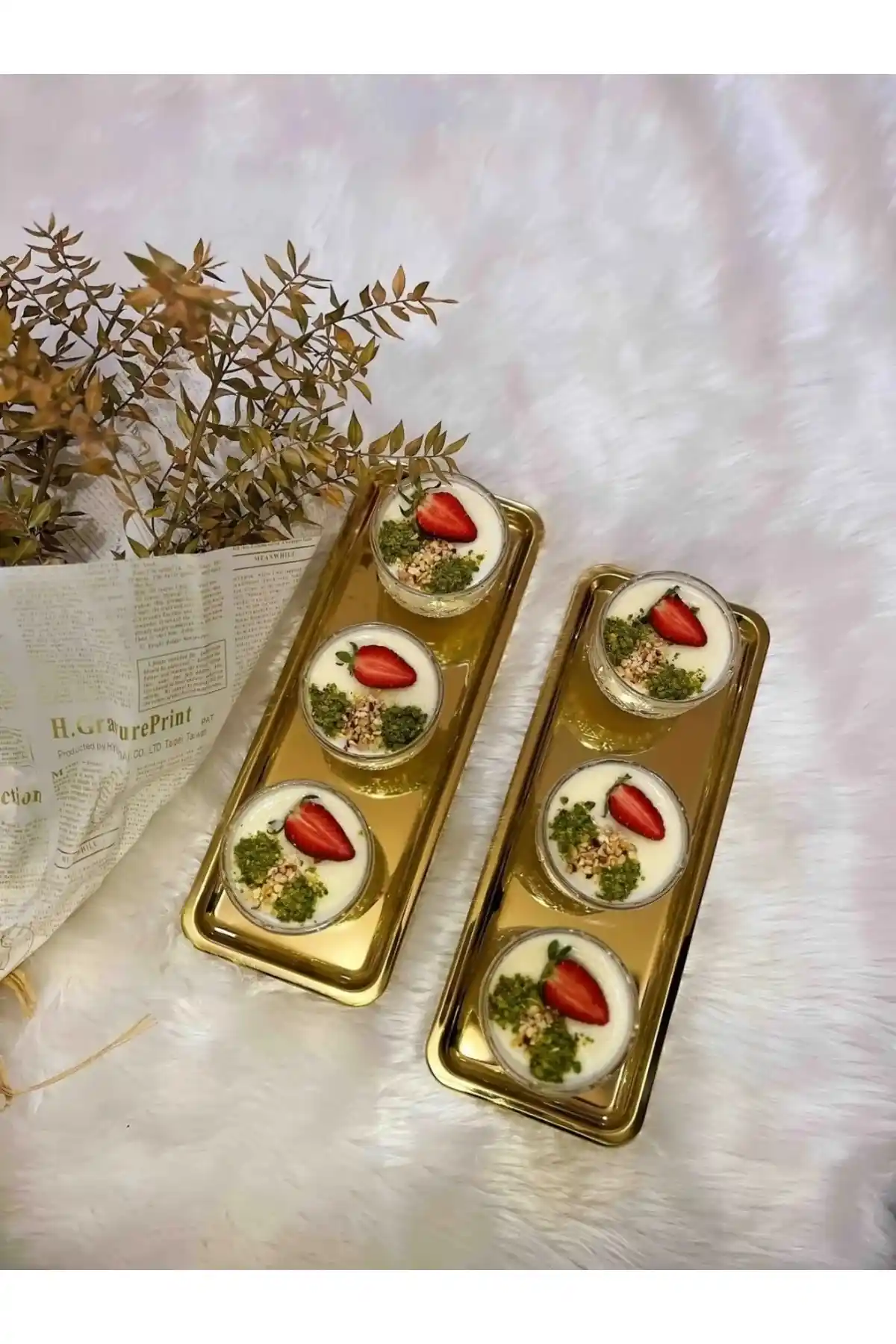 AHİR TİCARET Gold Dikdörtgen Servis Tepsisi Seti Şıklık ve Fonksiyonellik Bir Arada