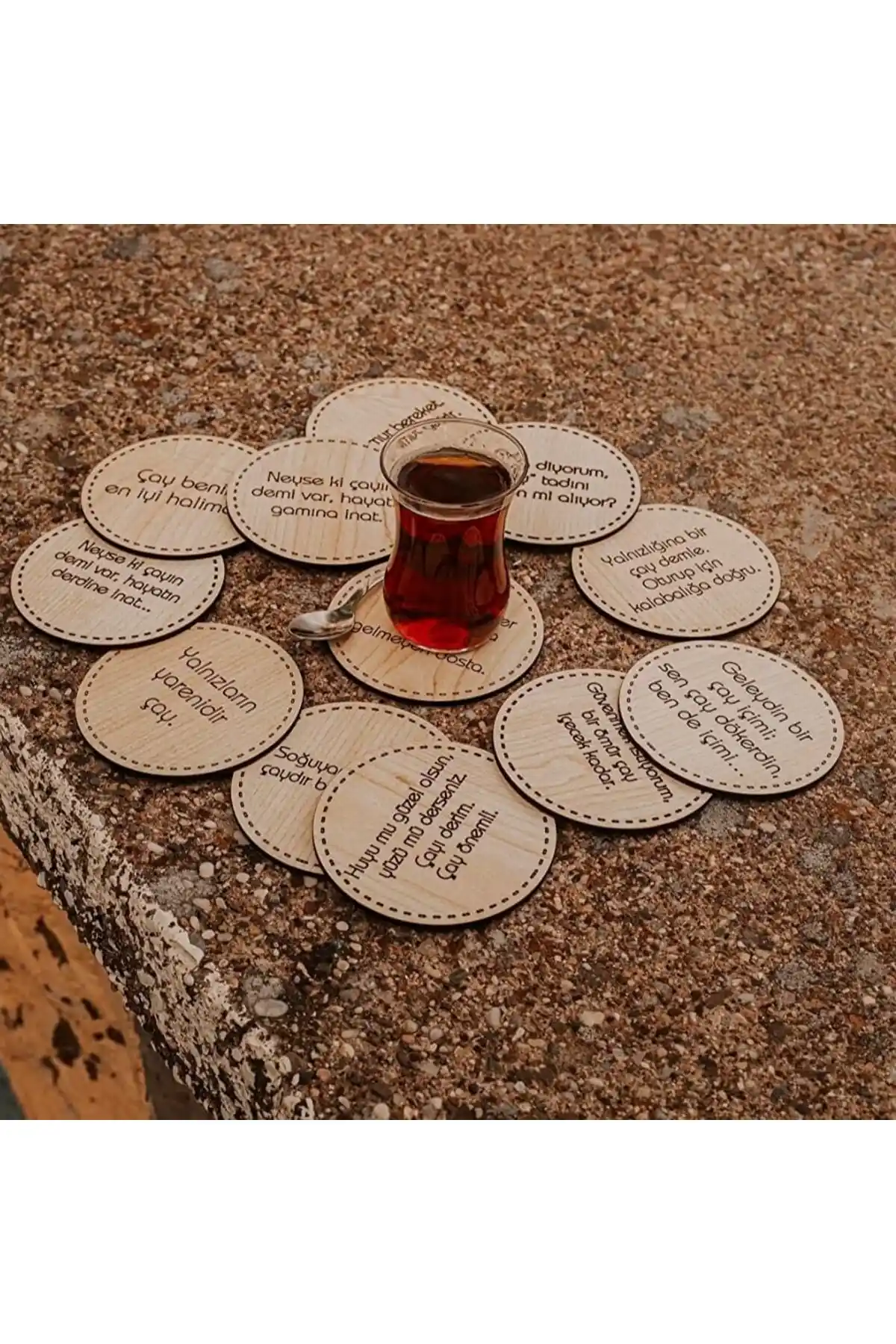 Ahşap Bardak Altlığı Seti 12'li doğal ve dayanıklı masaüstü aksesuarları