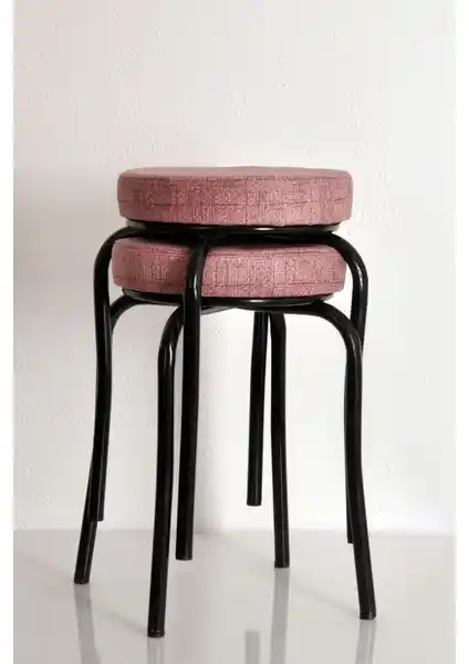 Akk Ticaret 2 Adet Desenli Pembe Renk Kumaş Metal Profil Mutfak Taburesi