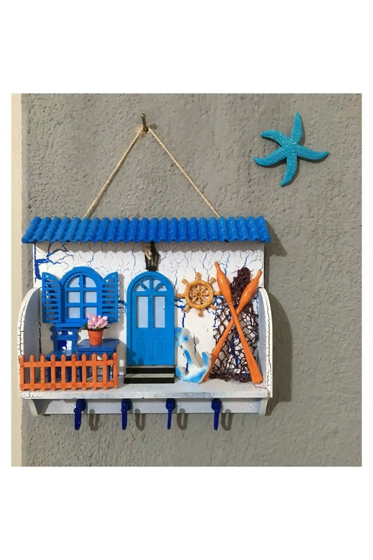 Alaçatı Temalı Ahşap Anahtar Askısı Doğal ve Şık Dekoratif Unsur