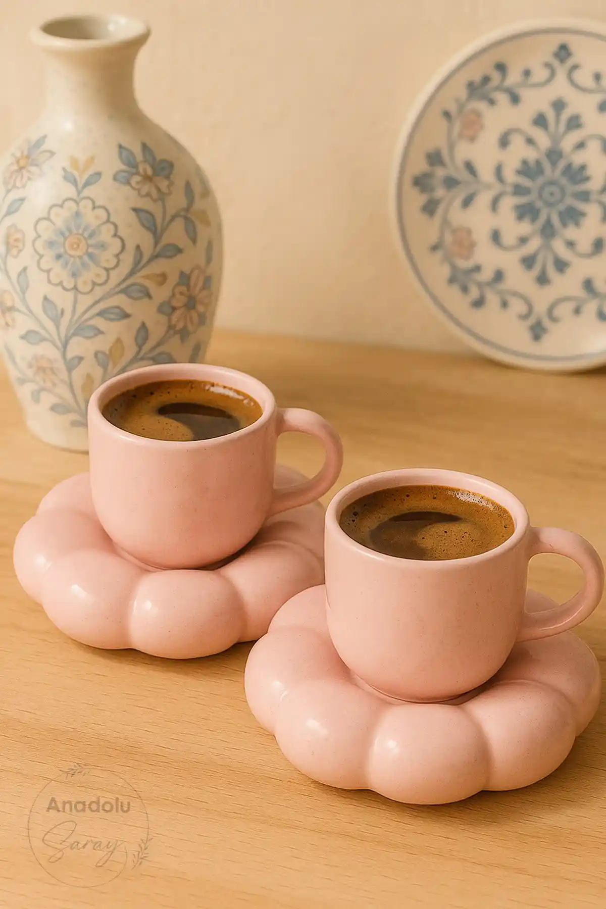 Anadolu Saray El Yapımı Pembe Papatya Türk Kahvesi Fincan Seti Zarif ve Dayanıklı Tasarım