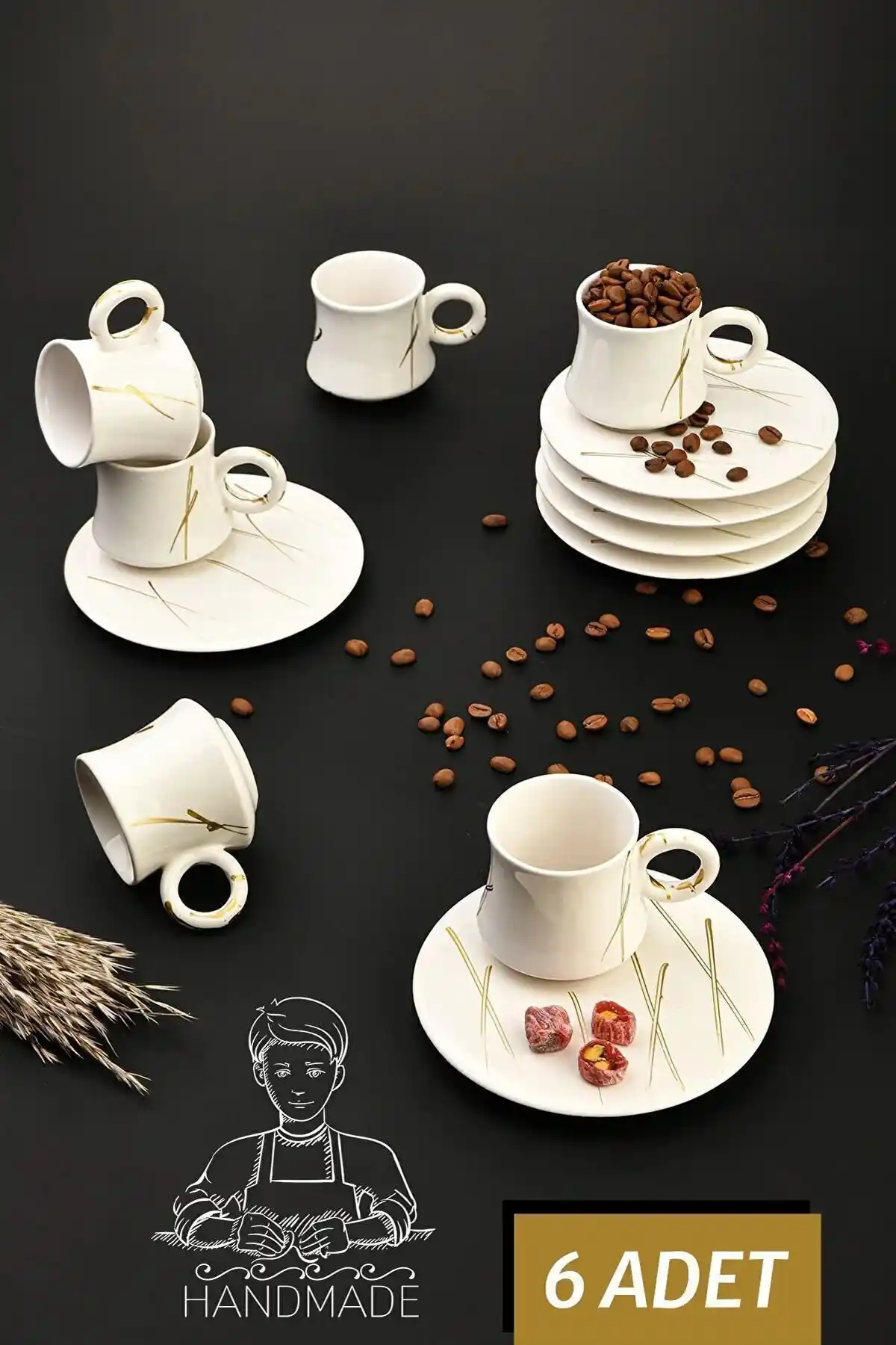 Arsimhome 6 Kişilik Beyaz Stoneware Fincan Takımı Modern ve Dayanıklı Tasarım