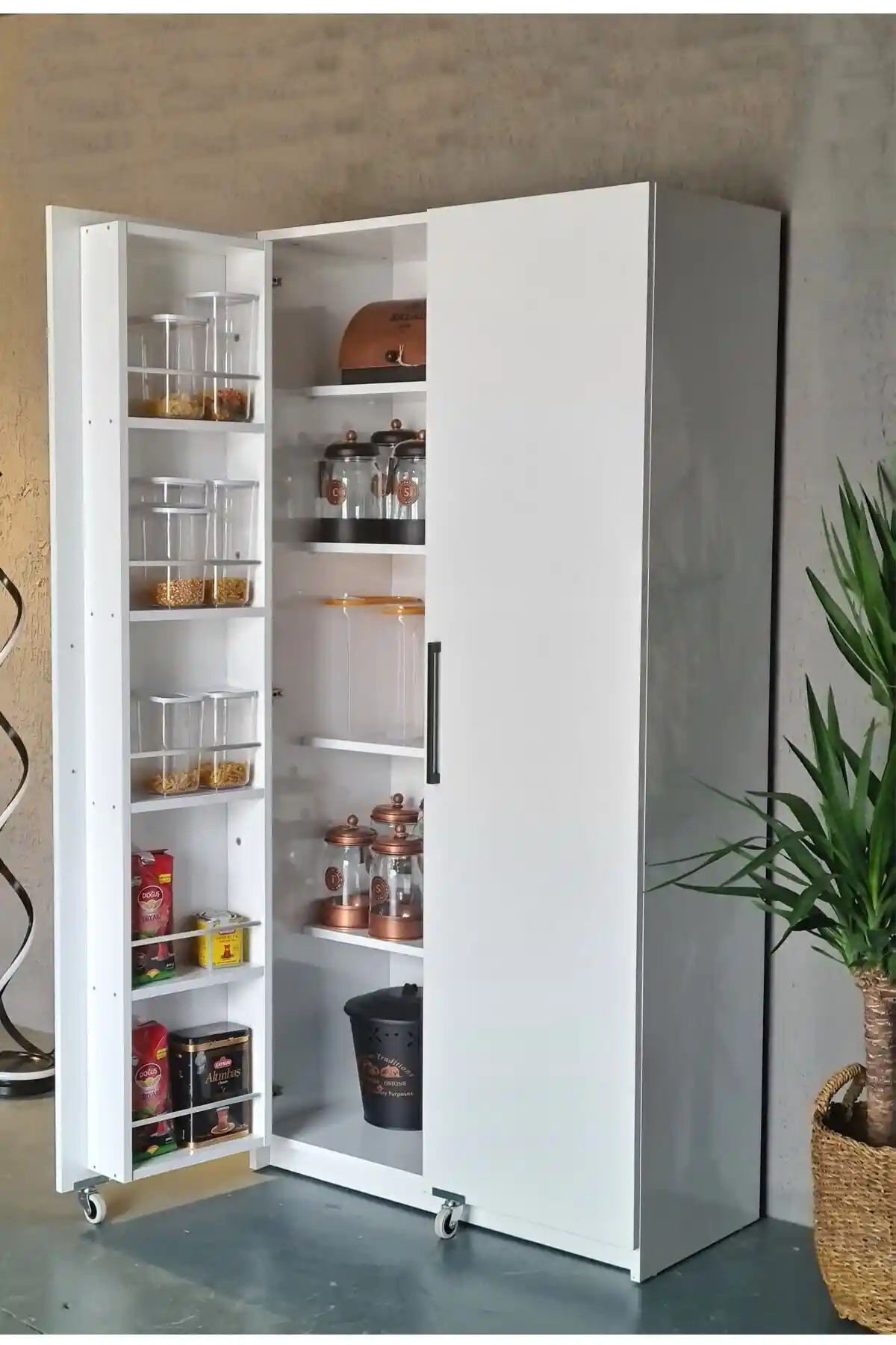 Avmpark 180 cm Beyaz İki Kapaklı Erzak Dolabı Modern ve Fonksiyonel Tasarım