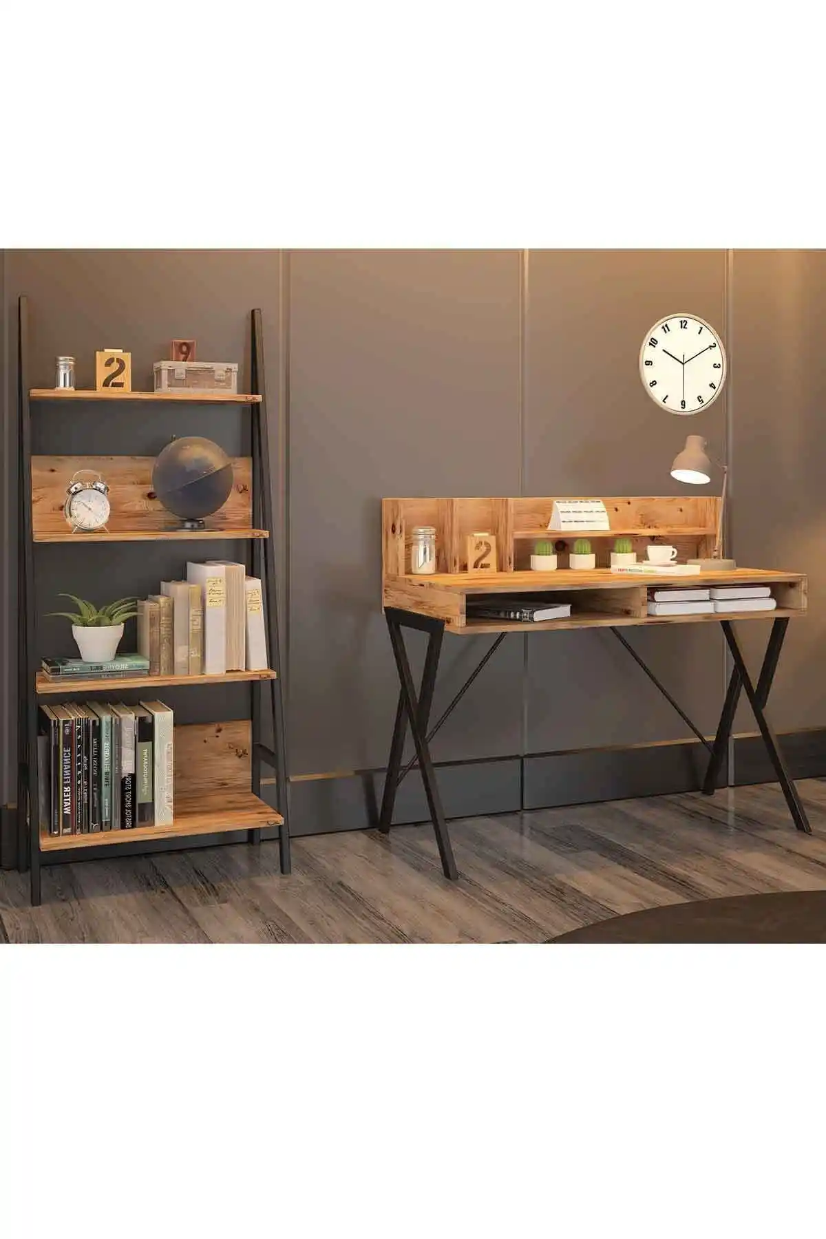 Avmpark Yanke Çalışma Masası ve Kitaplık Atlantik Çam: Modern ve Dayanıklı Ofis Mobilyası
