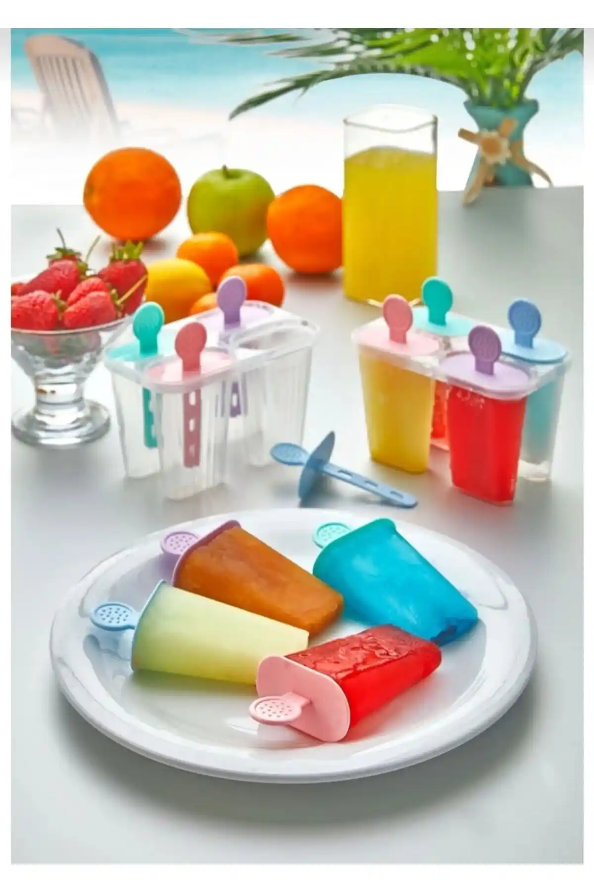 AYGÖREN HOME Renkli Pratik 4’lü Meybuz Dondurma Kalıbı Yaz Ayları İçin Serinletici Alternatif