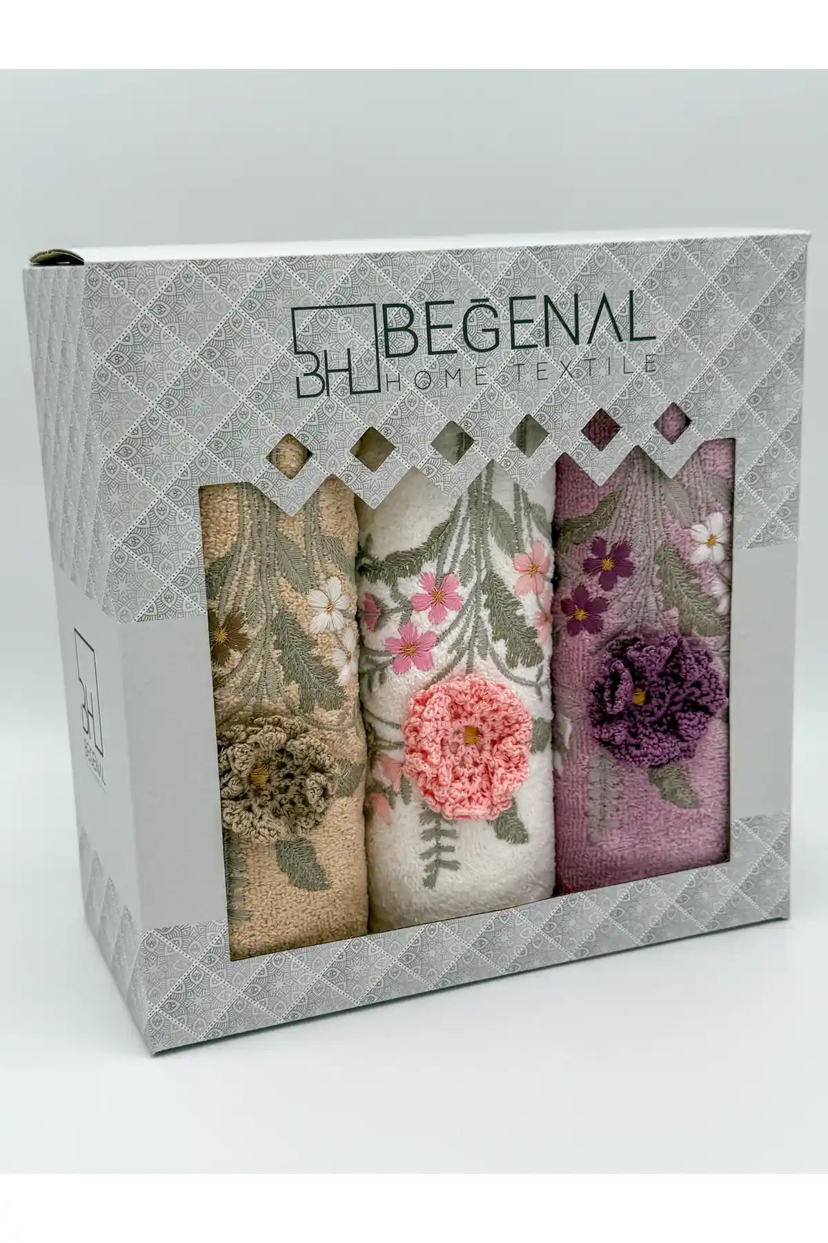 AYHANHOME 3'lü 3D Güpür İşlemeli Kutulu Çeyizlik Yüz Havlusu Seti