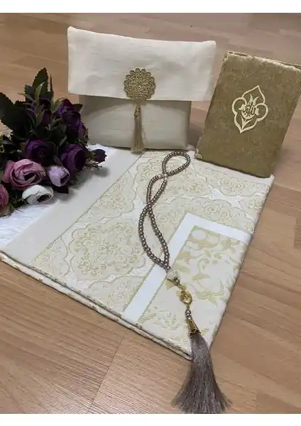 Ayhanhome 4'lü Şantuk Çantalı Çeyizlik Dini Hediyelik Seti Yasin Tesbih Seccade