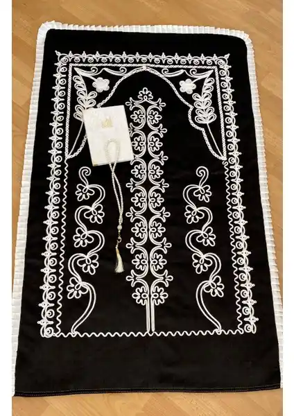 Ayhanhome Kadife Siyah Seccade 3 Parça Çeyizlik Set Dini Törenler ve Hediye İçin