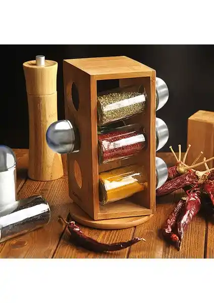 Bambum Tina 6'lı Baharatlık: Şık ve Pratik Mutfak Düzeni İçin Ideale Çözüm