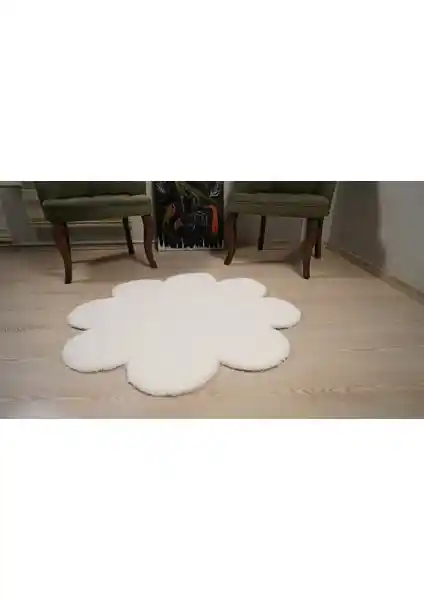 Besely Beyaz Renk Dekoratif Papatya Model Yuvarlak Kaymaz Taban Peluş Halı Özellikleri ve Kullanım Alanları