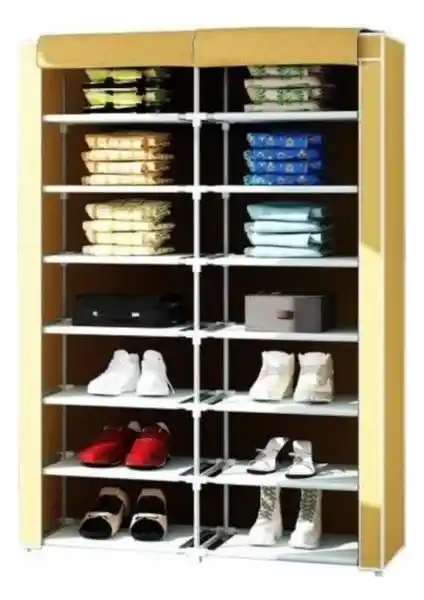 Beyaz Pazar Metal Profilli 2 Bölmeli Bez Ayakkabılık Geniş Depolama ve Kolay Montaj Özelliğiyle