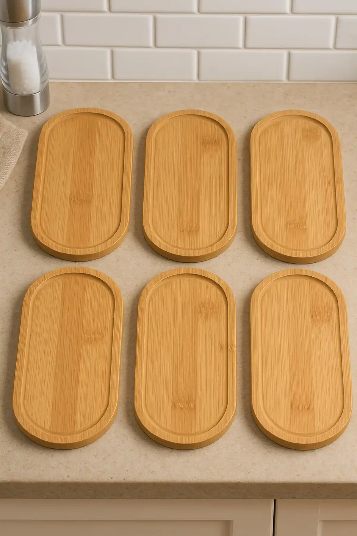 BEYZANA 6'lı Bambu Sunumluk ve Çok Amaçlı Tepsi Seti Şık ve Fonksiyonel Tasarım