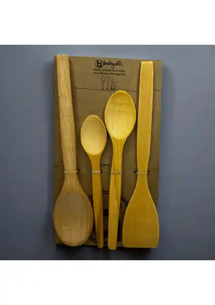 Bibakiyom 4'lü Ahşap Yemek Gereçleri Seti Doğallık ve İşlevselliğin Birleşimi