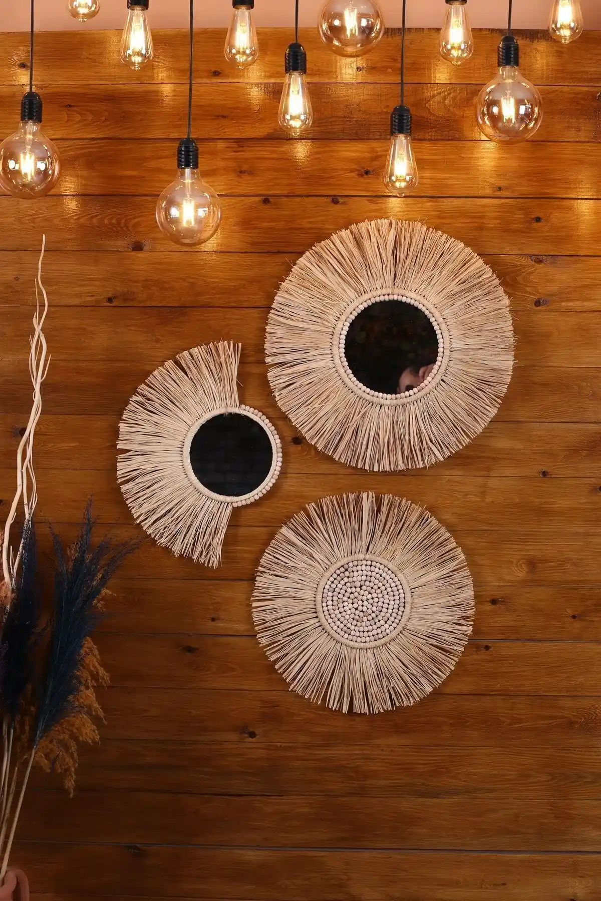 Bohem Tarzını Yansıtan El Yapımı 3'lü Dekoratif Ayna Seti Modern ve Otantik Tasarım