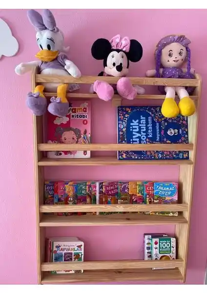 Çağla Design Montessori Çocuk Odası Kitaplığı Doğal Ahşap ve Kullanışlı Tasarımıyla