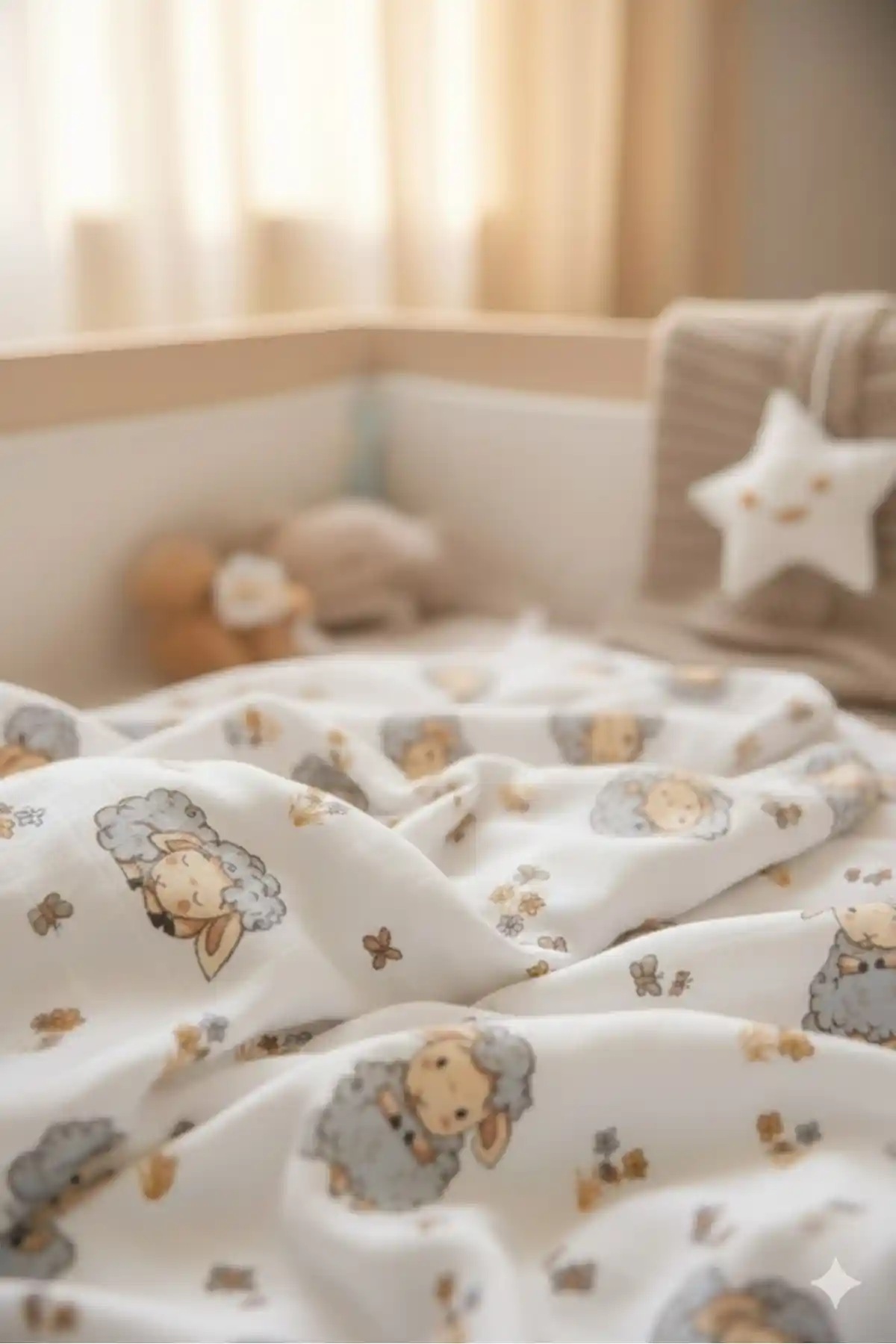 Caline Baby Müslin Bezi Kuzu Desen Gri 120x120 cm Yumuşak ve Şık Bebek Bezi