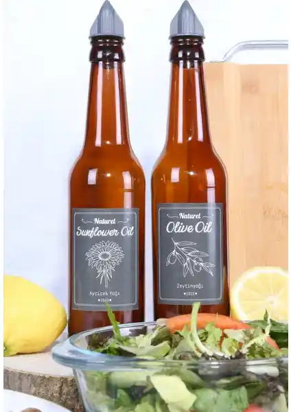 Cambu 2 Adet Masa Üstü Yağlık Seti Retro Tasarım Cam Şişelerle Şık ve Pratik Kullanım