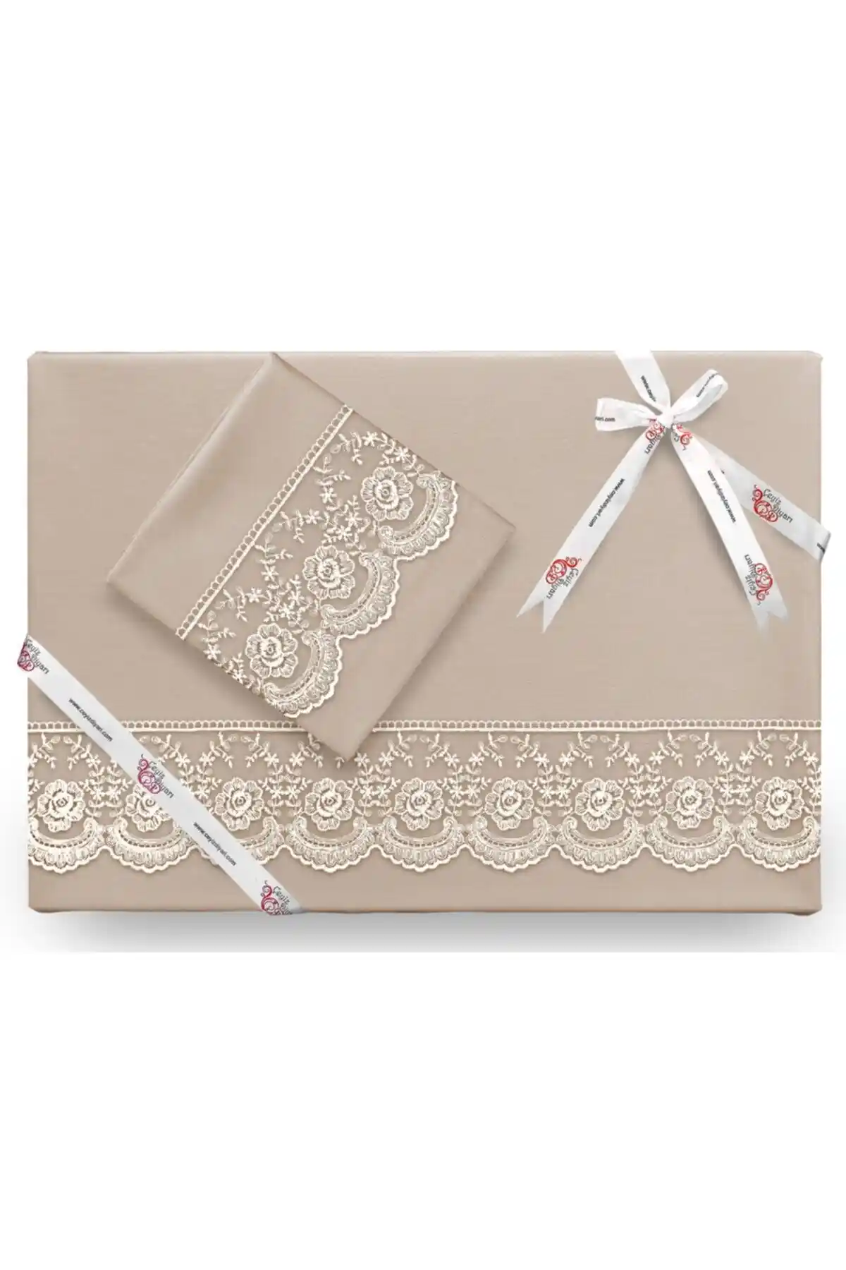 Çeyiz Diyarı Fransız Dantelli Kure Çeyizlik Nevresim Takımı Cappucino 200x220 cm şık ve dayanıklı tasarım